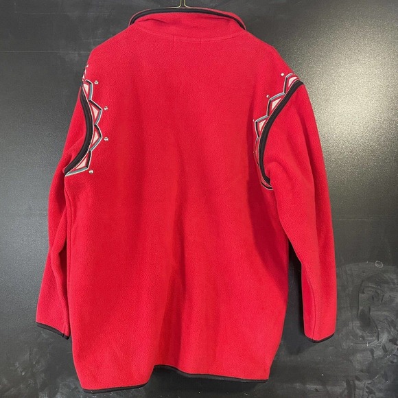 VTG BOB MACKIE Oversize Small Studded Embroidered Red Fleece Jacket Southwestern - Picture 8 of 11